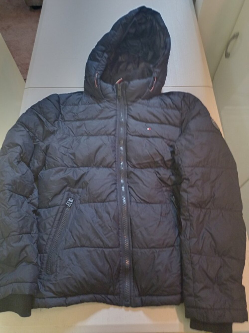 Tommy Hilfiger Black Puffer Parka Hooded Jacket Coat Adult Small EUC